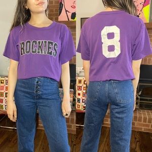 Vintage 90s Mounted Collar Single Stitch Colorado Rockies Scoop Neck Tee…